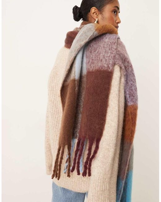 Bufanda Azul Y Marrón A Cuadros Con Flecos De ASOS de color Blue