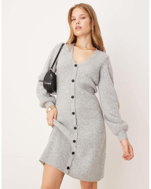Aware Natural Knitted Button Front Mini Dress
