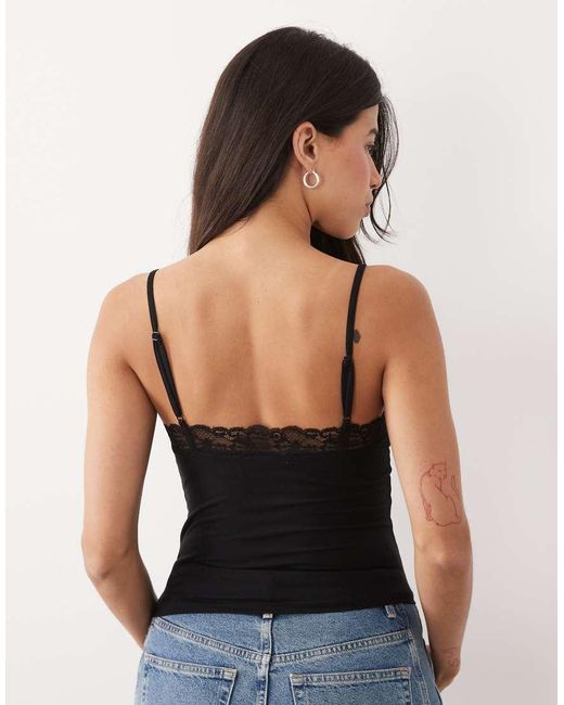 Gina Tricot Blue Lace Trim Singlet Top