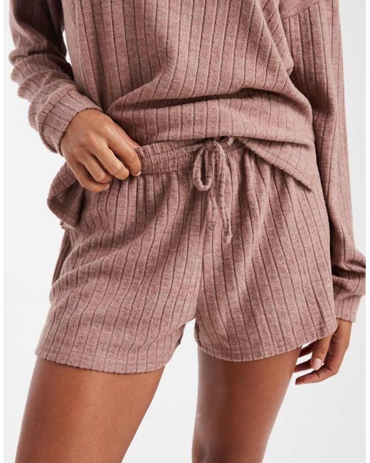 Loungeable Red Marl Super Soft Knit Crew Neck Jumper And Shorts