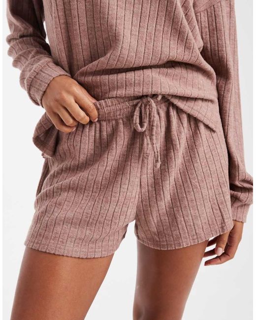 Loungeable Red Marl Super Soft Knit Crew Neck Jumper And Shorts