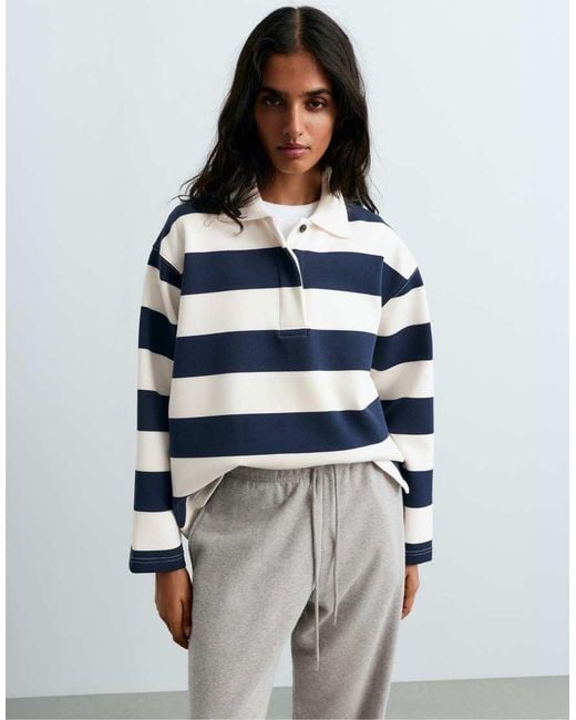 Oysho Blue Jacquard Piqué Polo Shirt