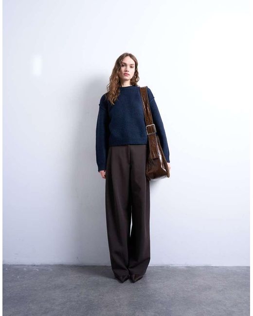 TOPSHOP Blue Knit Boxy Wide Sleeve Mid Crew Sweater