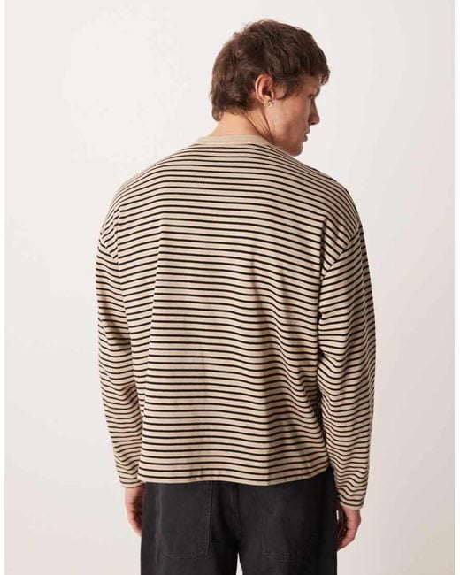 ASOS Natural Heavyweight Boxy Oversized Long Sleeve T-shirt With Henley Neck for men