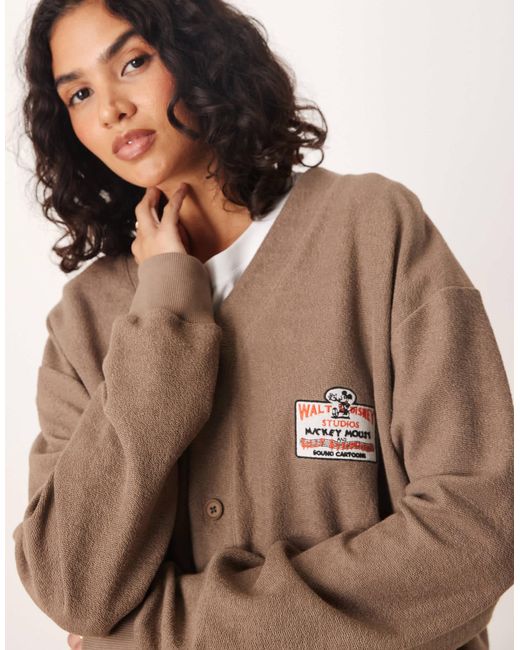 ASOS Brown Disney Unisex Oversize Cardigan With Mickey Mouse Print