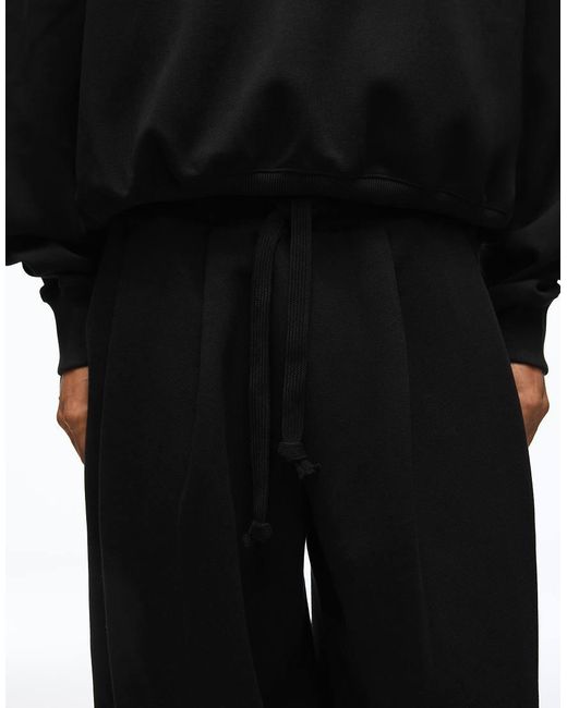 Bershka Black Bonded Pleated Volume jogger Trousers for men
