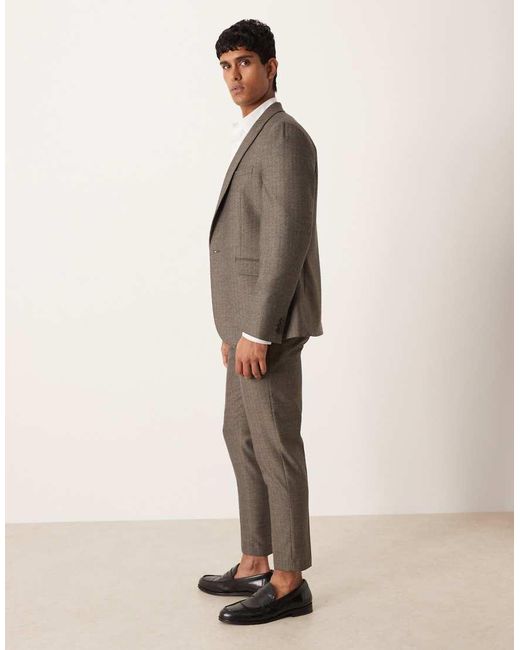 ASOS Natural Tapered Wool Look Twill Stripe Suit Trousers for men