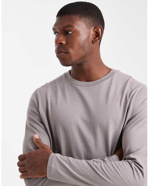 ASOS Gray Essentials Regular Fit Long Sleeve T-Shirt for men