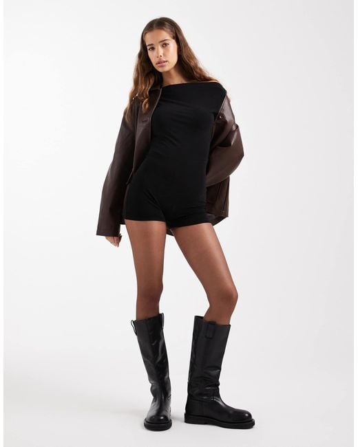 Miss Selfridge Black Off-the-shoulder Long Sleeve Romper
