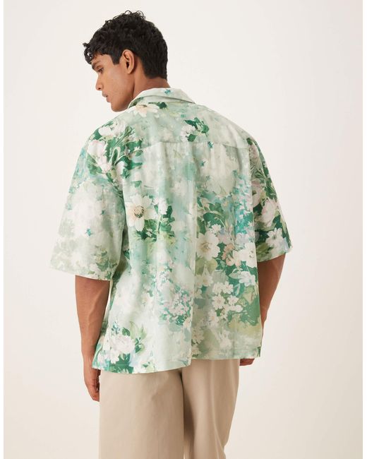 ASOS – oversize-hemd mit em blumenmuster und reverskragen in Green für Herren