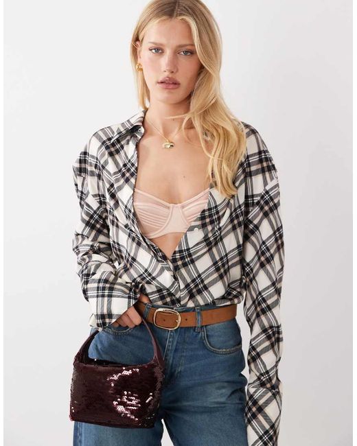 ASOS Brown Pamela Satin & Mesh Quilted High Apex Balcony Underwired Bra