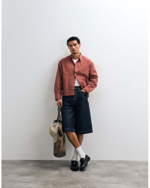 ASOS White Boxy Oversized Micro Check Shirt for men