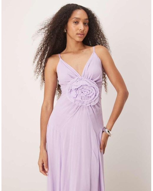LACE & BEADS Pink Maxi Dress With Rose Detail