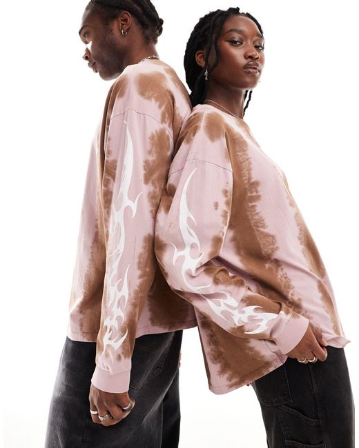 Collusion Pink Unisex – langärmliges unisex-shirt mit batikmuster
