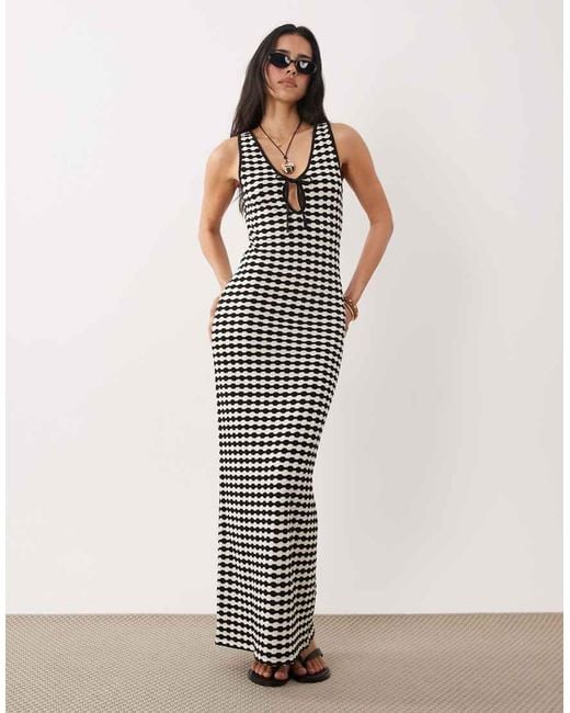 ASOS Multicolor Crochet Jersey Sleeveless Midi Dress With Keyhole Detail