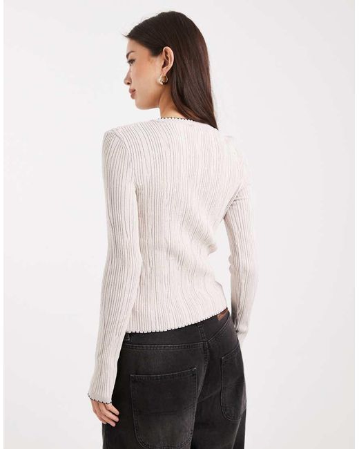 Miss Selfridge White Rib Knit Blanket Stitch Cardigan
