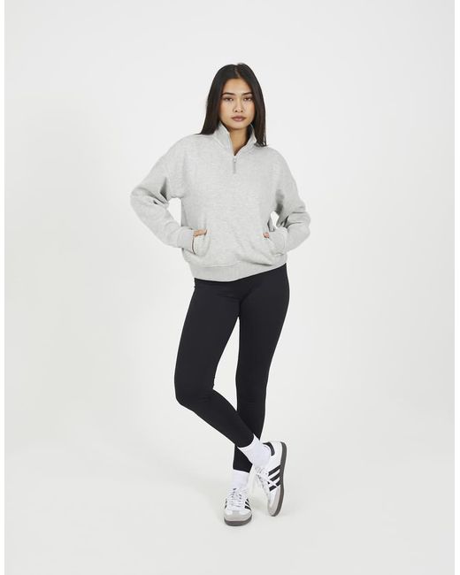 Brave Soul White Funnel Neck Quarter Zip Sweatshirt