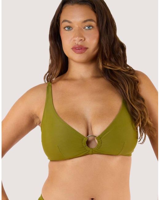 Wolf & Whistle Green Kalahari High Shine Bikini Top With Ring