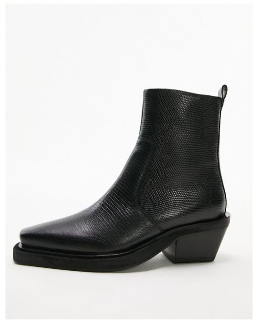 TOPSHOP Black Lara Leather Western Style Ankle Boots