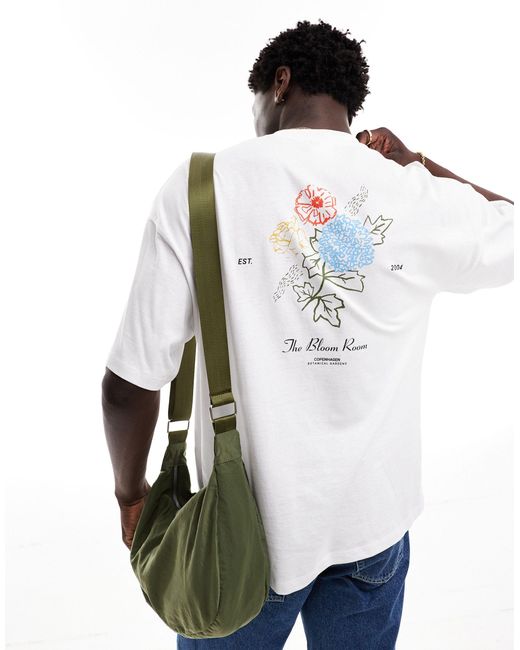 SELECTED White Oversized T-shirt With Flower Art Backprint for men