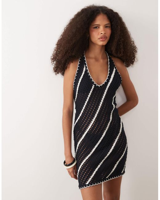 asos black crochet dress ASOS DESIGN Curve Abigail crochet maxi beach dress with beaded detail in black