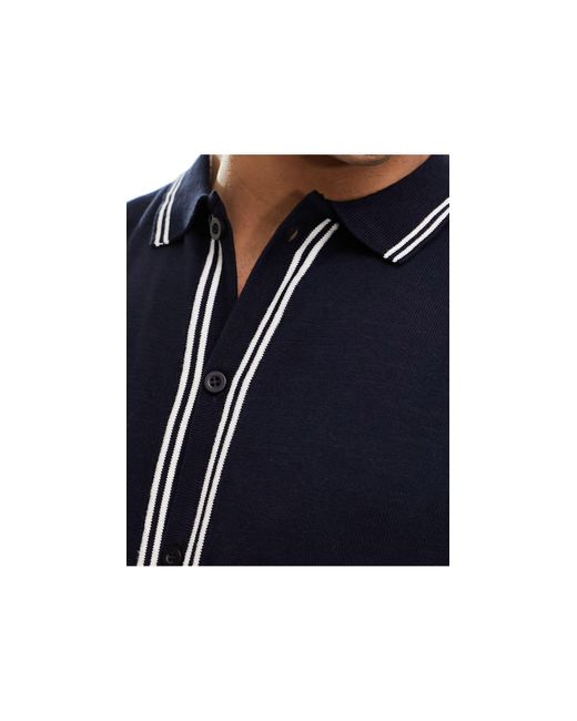 Brave Soul Blue Tipped Knit Polo for men