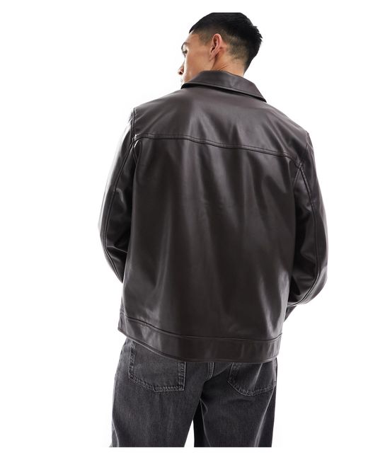 ASOS Black Faux Leather Harrington Jacket for men