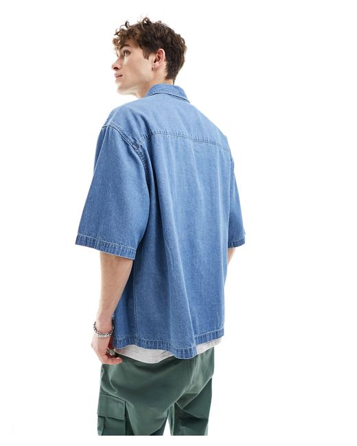 ASOS Blue Short Sleeve Oversized Denim Shirt for men