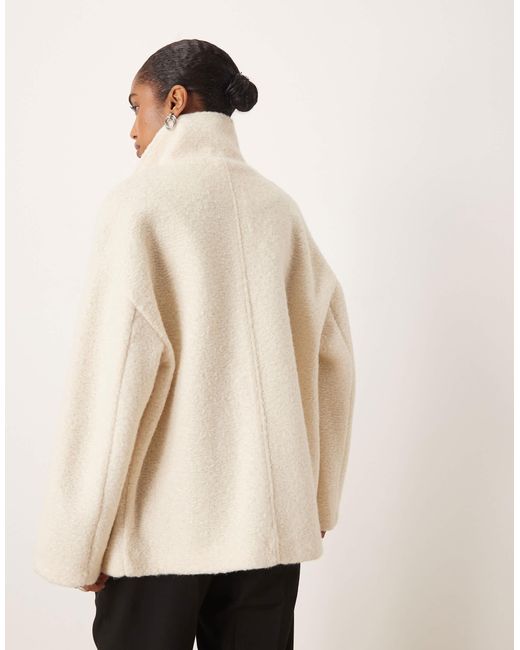 Mango Natural High Neck Textured Utility Jacket