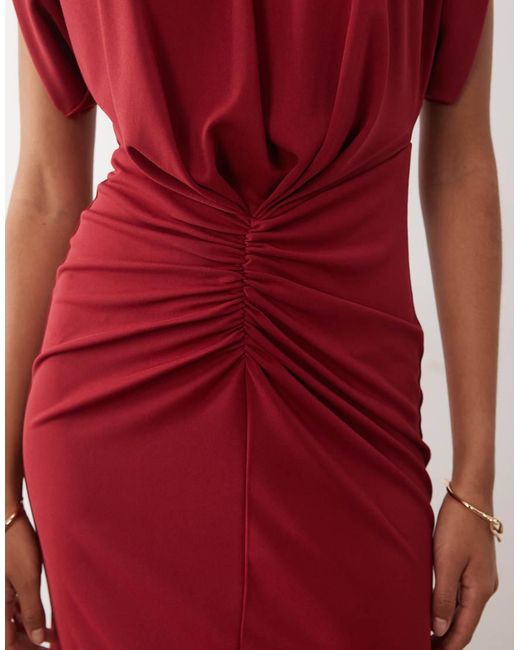 ASOS Red Structu Shoulder Ruched Front Midi Dress