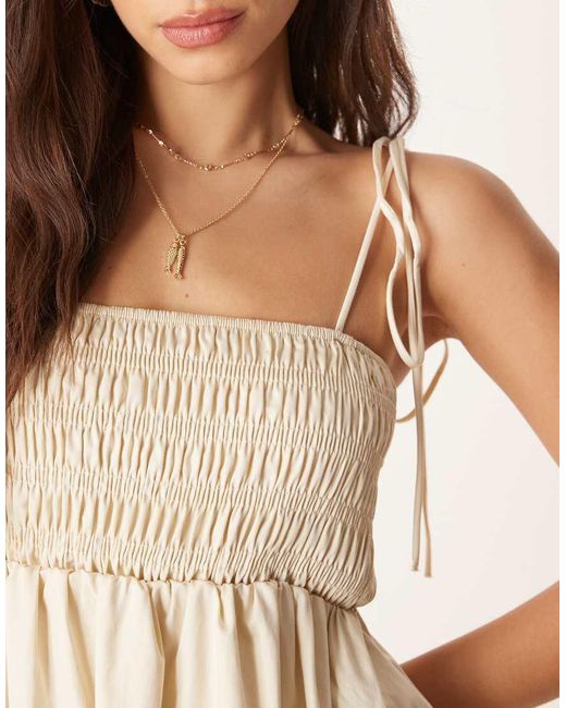 ASOS Natural Shirred Bust Cotton Poplin Midi Dress