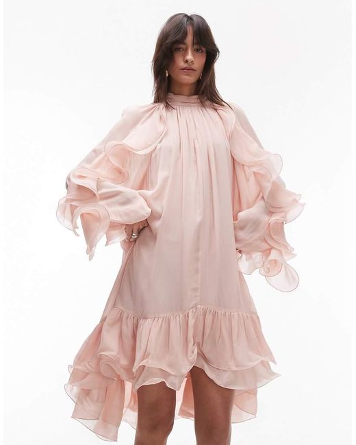 Vestito Midi Fluttuante A Maniche Lunghe Con Volant di & Other Stories in Pink