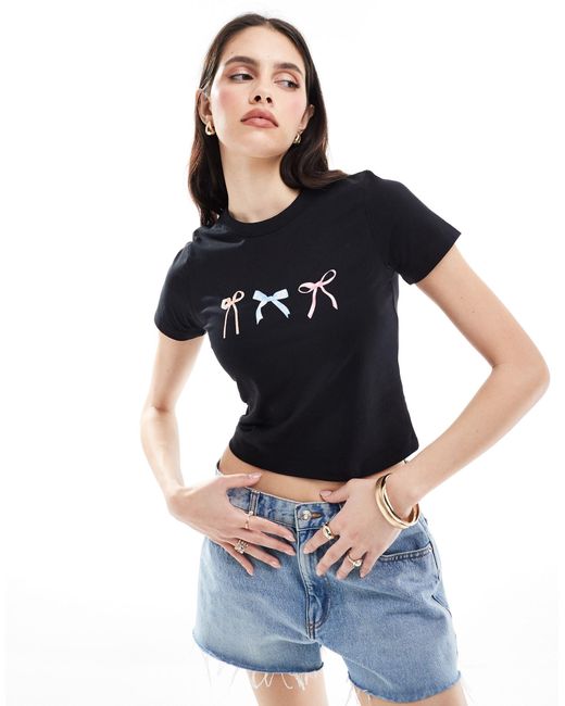 T-shirt court à imprimé nœud JJXX en coloris Black