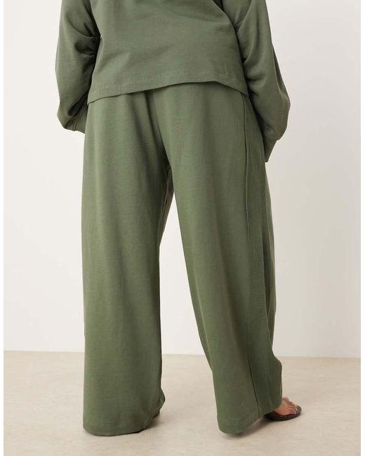 ASOS Green Asos Design Curve Wide Leg Trackies With Waffle Panel Detail