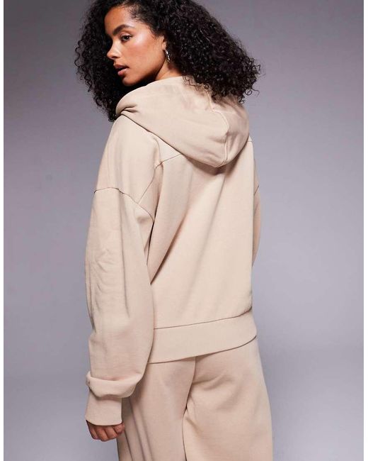 ASOS Natural Weekend Collective Zip Through Sweatshirt With Embroidered Logo