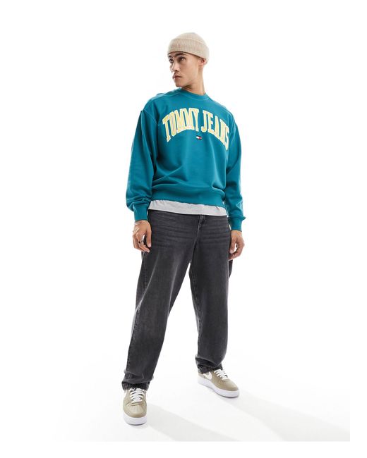 Tommy Hilfiger Blue Unisex Boxy Pop Varsity Crew Neck Sweatshirt
