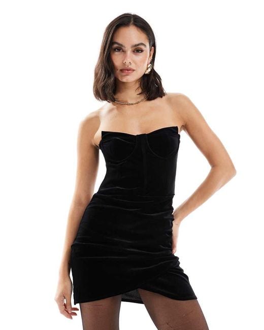 bershka black velvet dress Bandeau Mini in Invisible Bra For Low