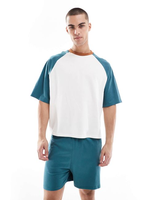 ASOS Blue Boxy Nightwear Set With Raglan Sleeve for men