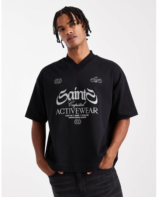 ASOS – premium – kastiges oversize-t-shirt aus interlock in Black für Herren