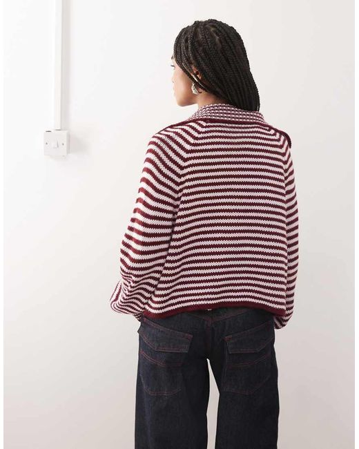 Collusion Pink Knitted Stripe Raglan Cardi