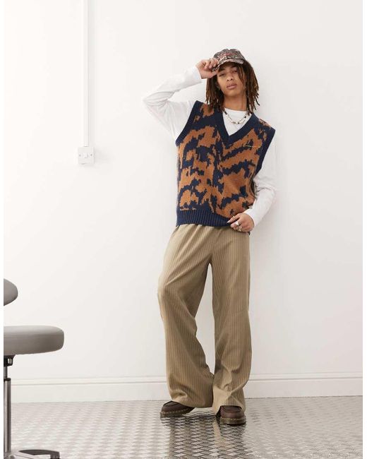 Collusion Blue Jacquard V-neck Vest for men