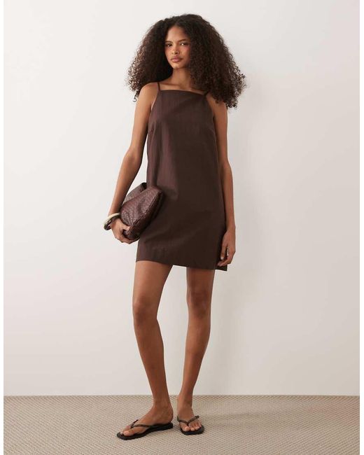 ASOS Brown Mini Shift Linen Dress