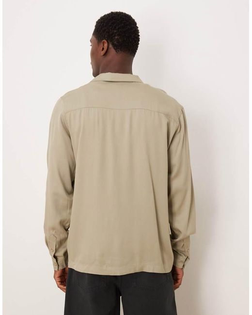 ASOS Natural Co-ord Regular Revere Shirt With Chest Embroidery for men