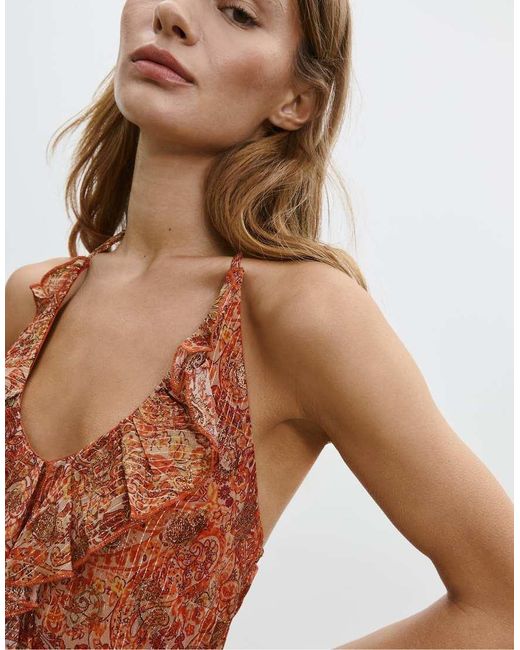 Stradivarius Korte Losvallende Halterjurk Met Print in het Brown