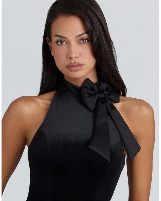 House Of Cb Black Blair Velvet Pussybow Bodysuit