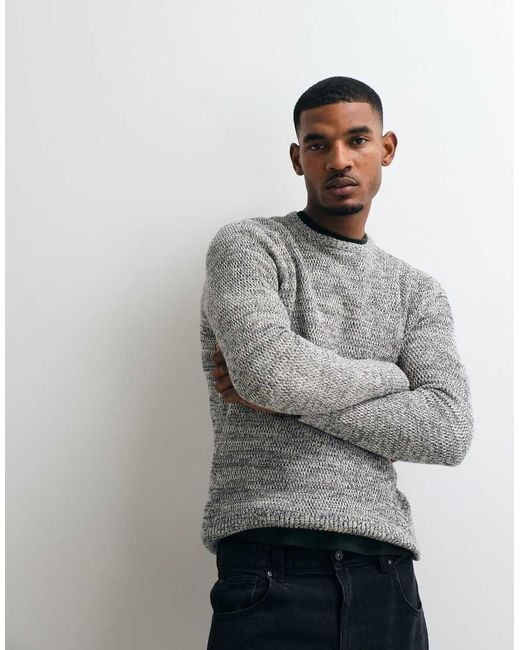 Blend Gray Knitted Two-tone Stripe Jumper for men