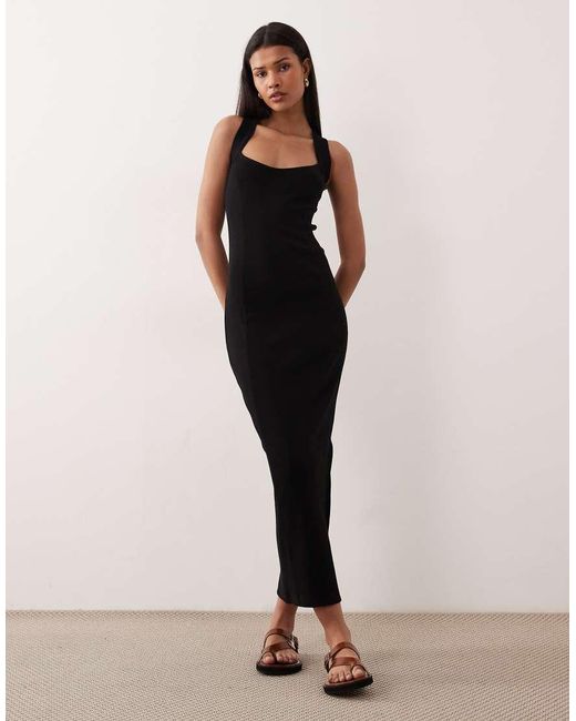 ASOS Black Scoop Front Racer Seam Detail Midi Dress