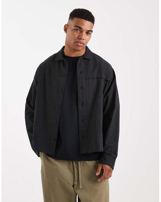 ASOS Black Boxy Oversized Textured Shirt for men
