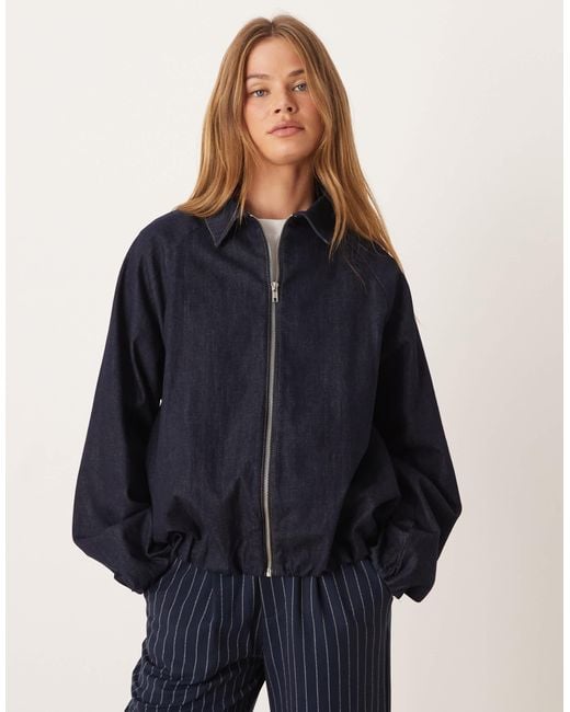 ASOS Blue Denim Bomber Jacket With Bubble Hem
