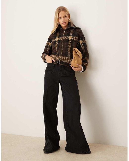 Jdy Brown Open Collar Zip Cardigan